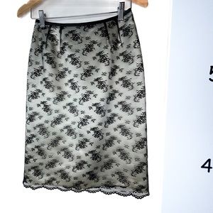 Kasper Black White Sparkle Black Lace Mob‎ Wife Goth Skirt 2 Petite